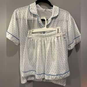 Amazon Preppy RR Doop Polo Pajama Set White and Blue Heart Print Size S